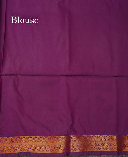 Beautiful Bottle Green Copper Zari Butta Semi Soft Silk Saree With Contrast Dark Purple Blouse