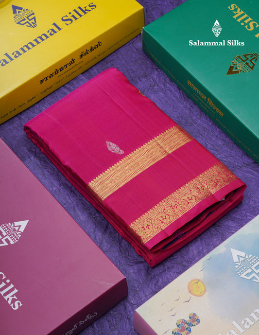 Rani Pink Pure Kanjivaram Silk Saree With Traditional Rettapet Border