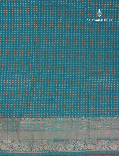 Beautiful Peacock Green Semi Georgette Saree With Fancy Border