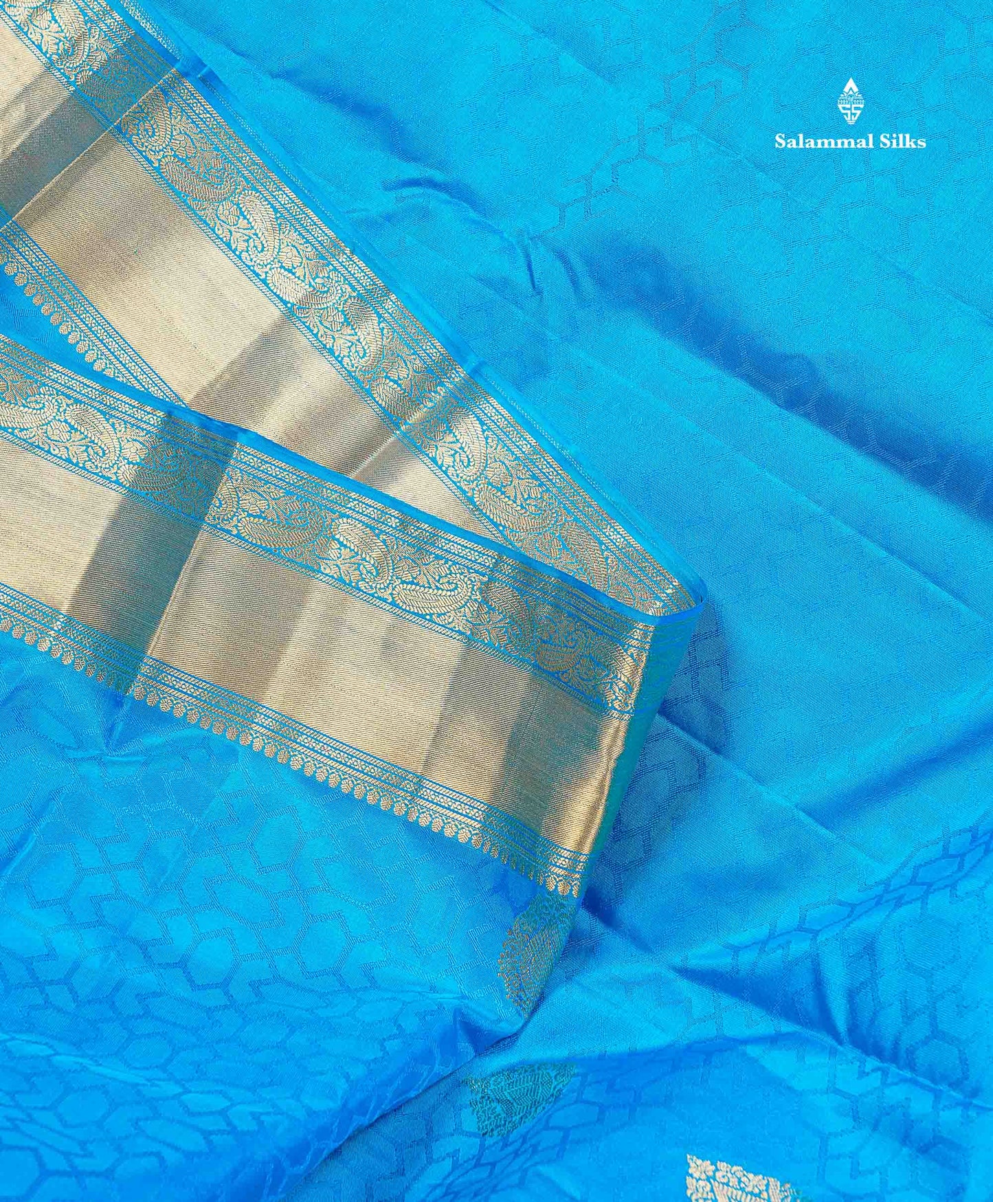 Pure Kanjivaram Silk Saree - Anandha Blue Colour Body Zari Butta With Medium Border