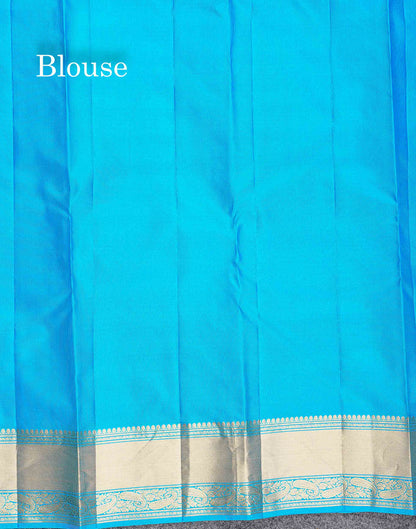 Pure Kanjivaram Silk Saree - Anandha Blue Colour Body Zari Butta With Medium Border
