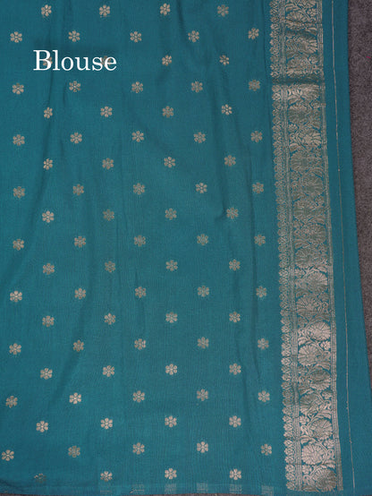 Beautiful Peacock Green Semi Georgette Saree With Fancy Border