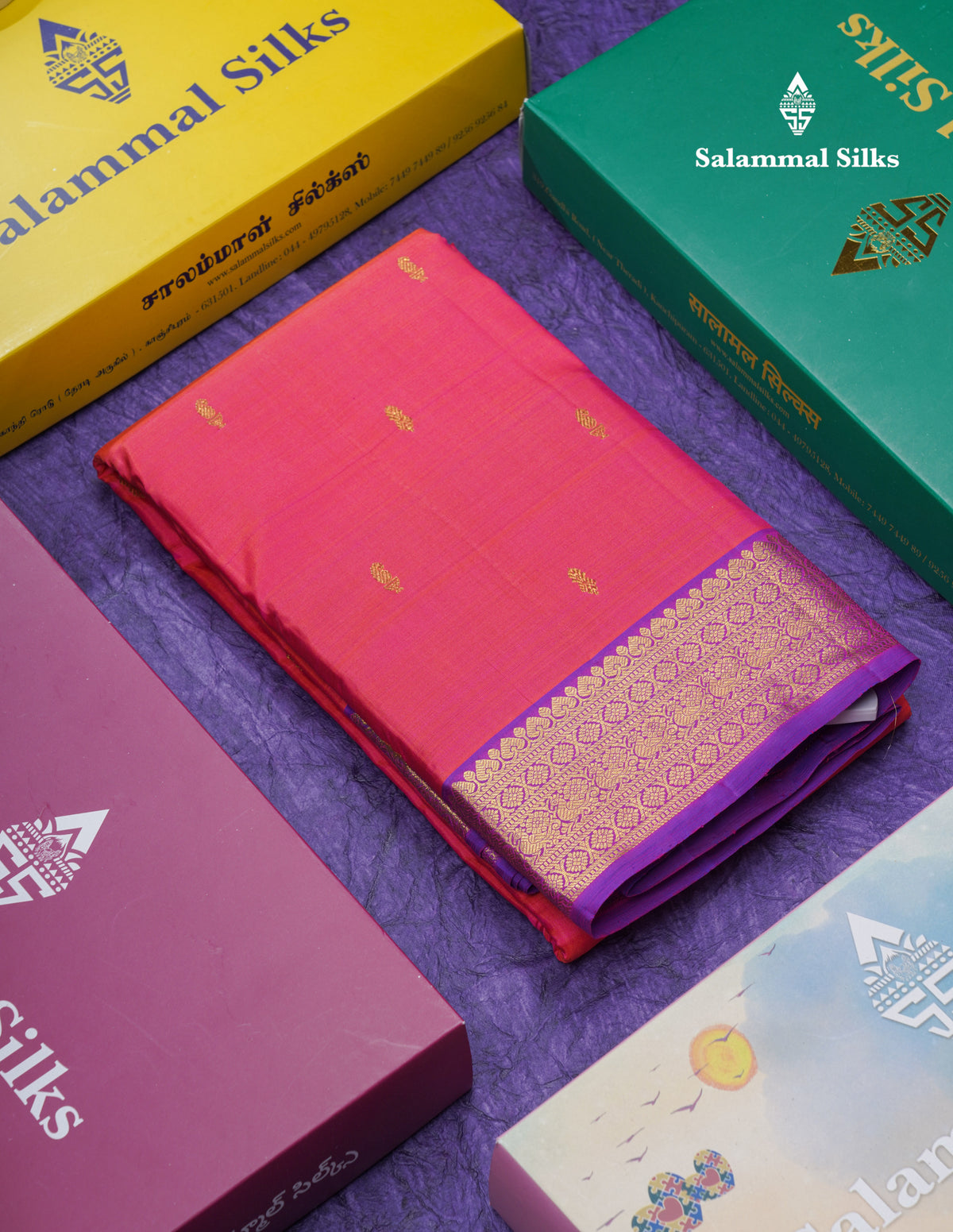 Dual Tone Pinkish Orange Pure Kanjivaram Silk Saree With Contrast Vadamalli Small Traditional Border