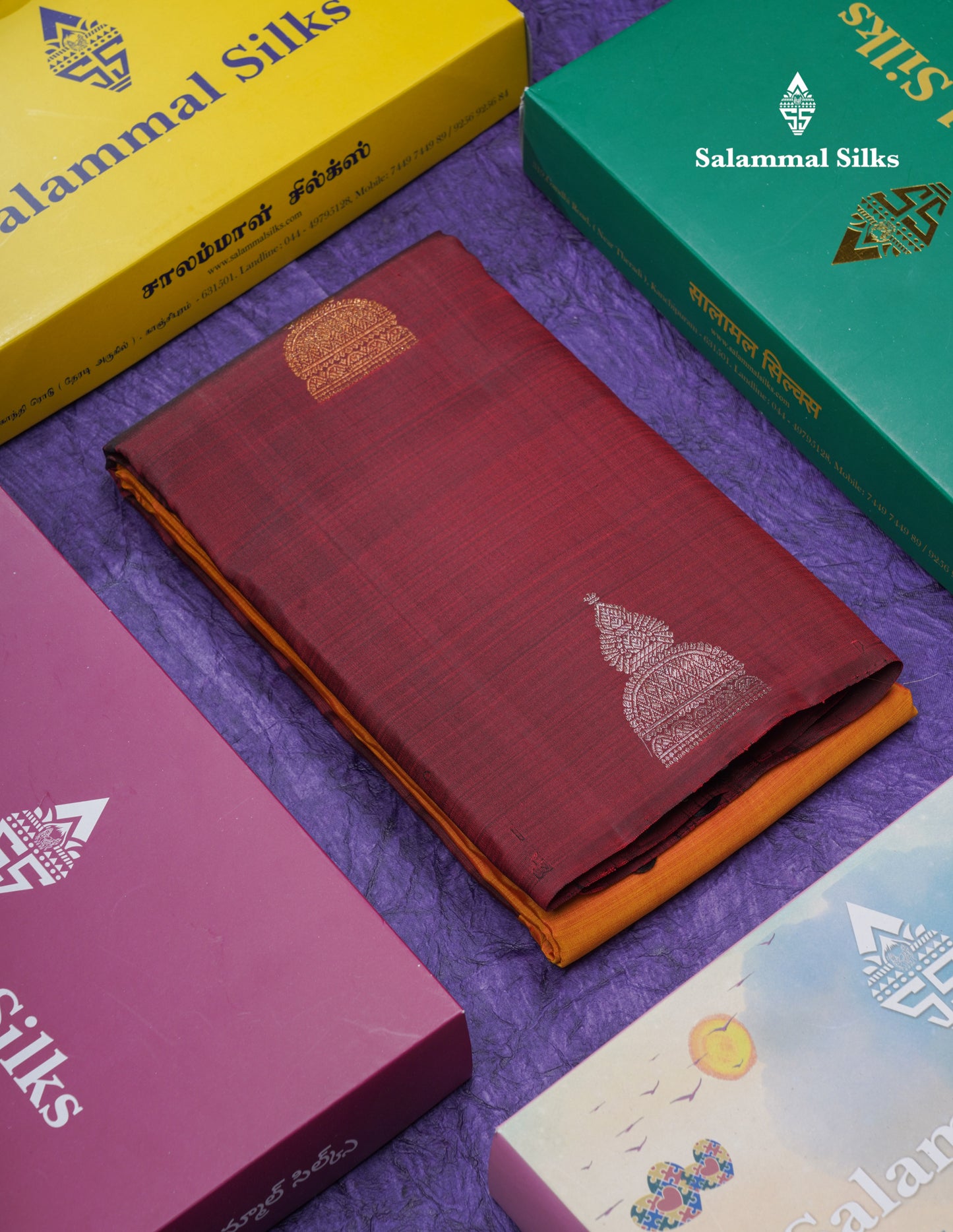 Dark Maroon and Mustard Yellow Half & Half Pure Kanjivaram Silk Saree With Contrast Dark Maroon Blouse