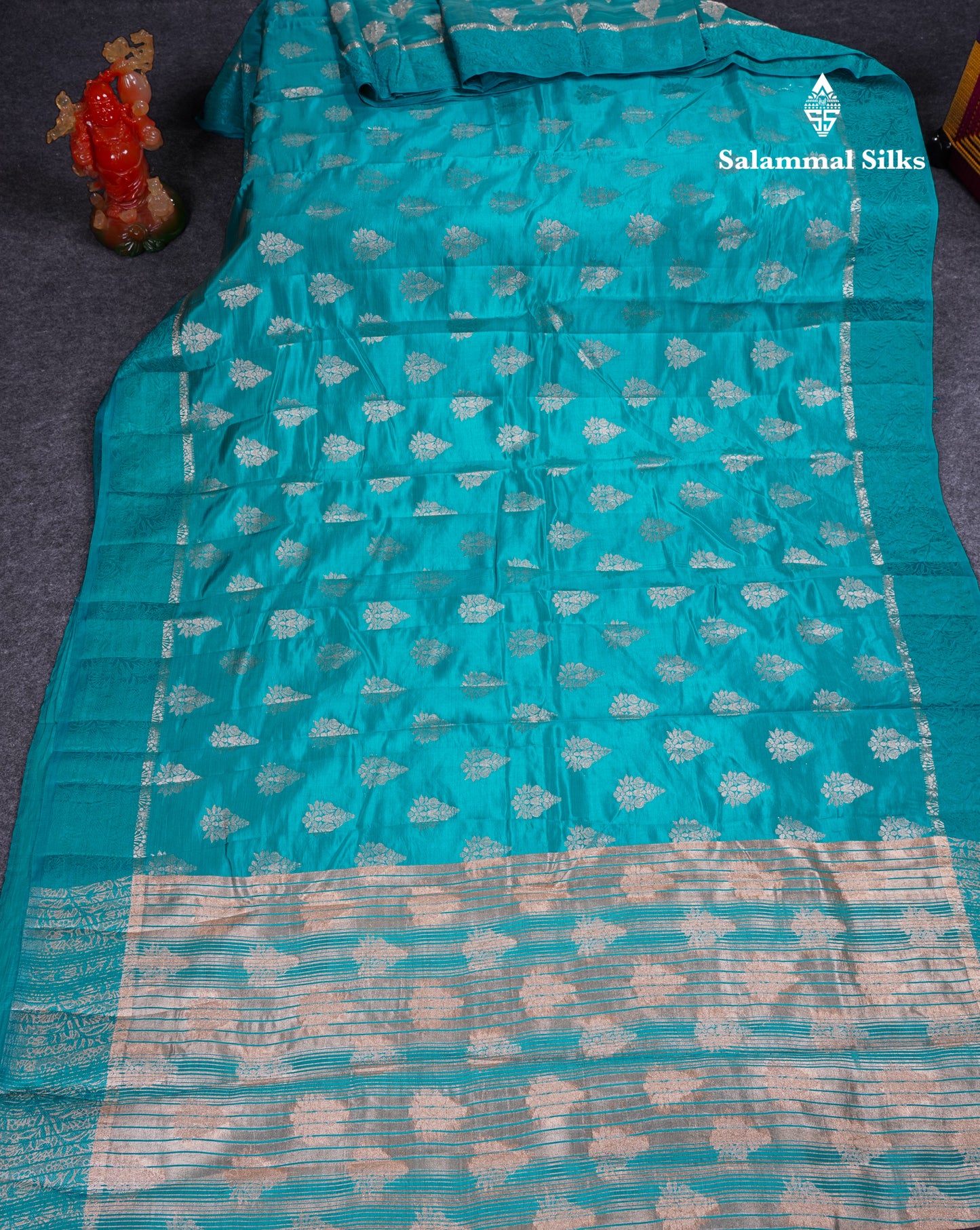 Beautiful Blue Semi Raw Silk Saree With Fancy Border