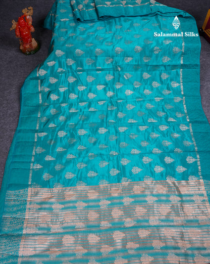 Beautiful Blue Semi Raw Silk Saree With Fancy Border