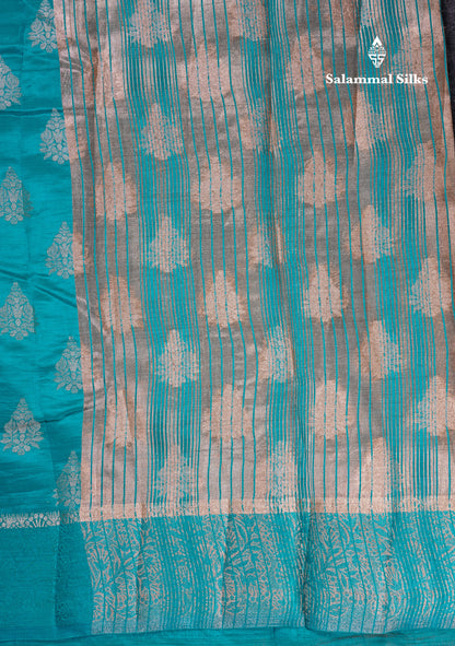 Beautiful Blue Semi Raw Silk Saree With Fancy Border