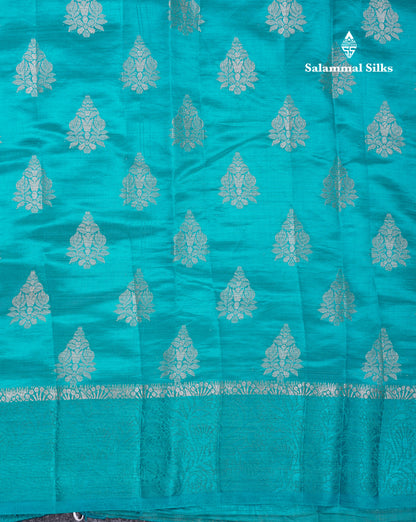Beautiful Blue Semi Raw Silk Saree With Fancy Border