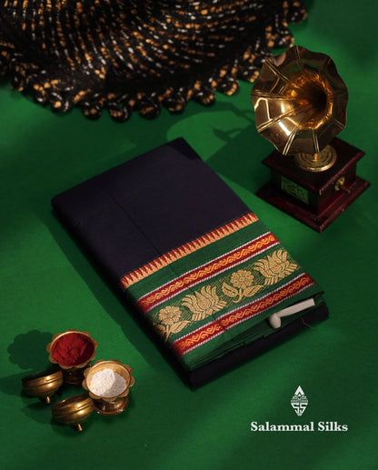 Beautiful Maroon Chettinad Plain Pure Cotton Saree With Multicolour Border