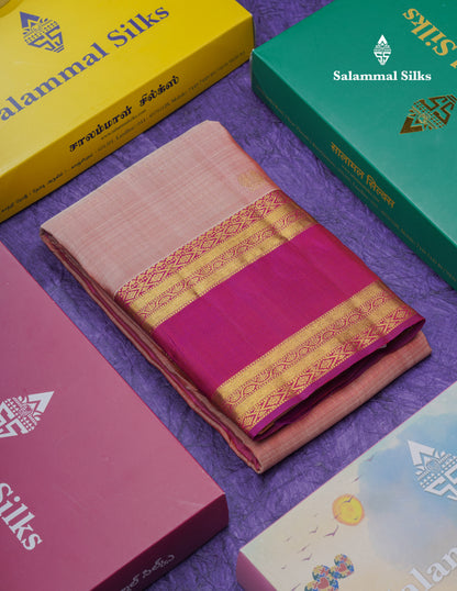 Dark Peach Pure Kanjivaram Silk Saree With Contrast Vadamalli Traditional Gap Eveving Morning Border