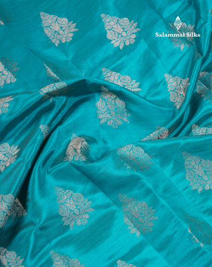 Beautiful Blue Semi Raw Silk Saree With Fancy Border
