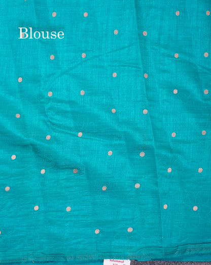 Beautiful Blue Semi Raw Silk Saree With Fancy Border