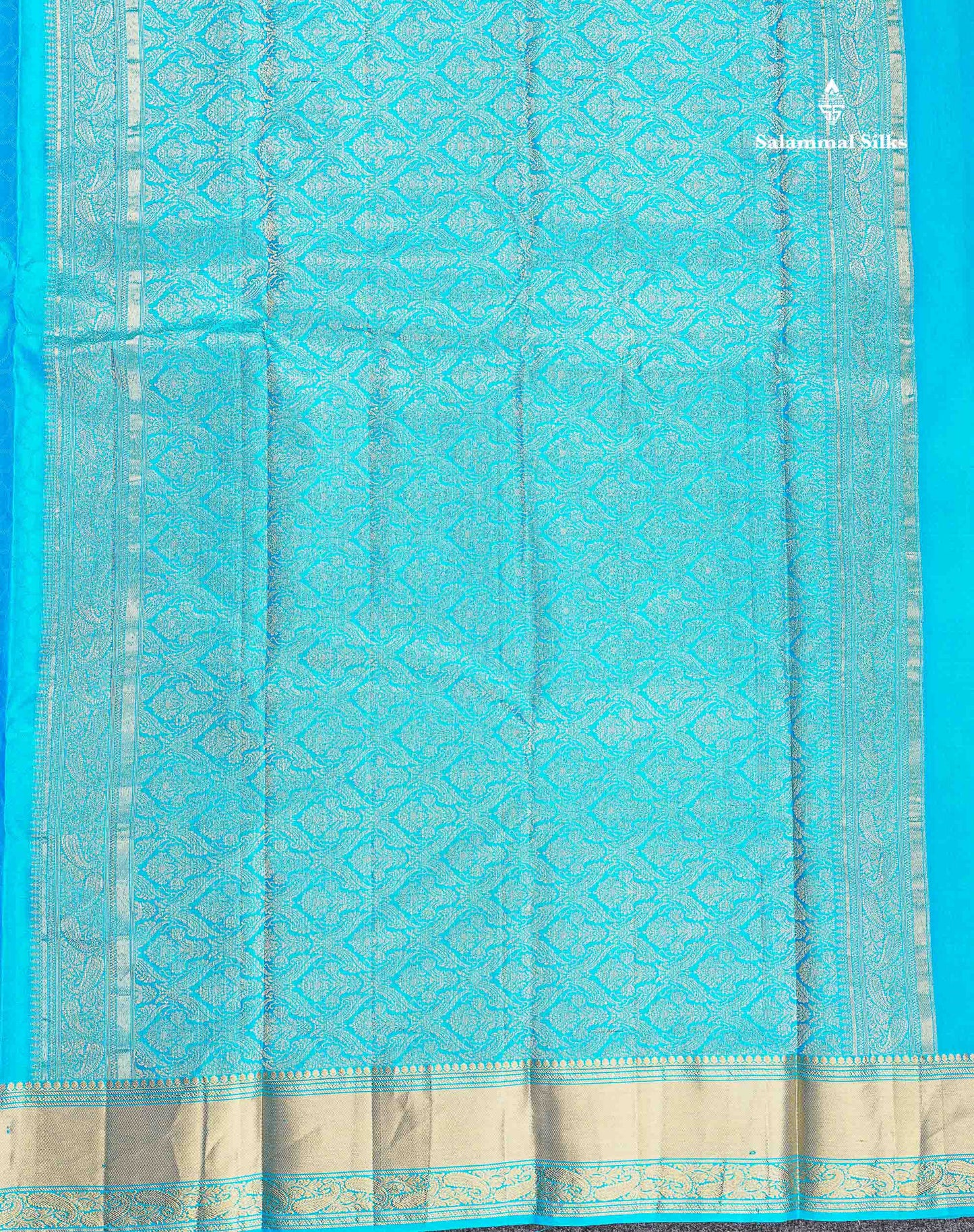 Pure Kanjivaram Silk Saree - Anandha Blue Colour Body Zari Butta With Medium Border