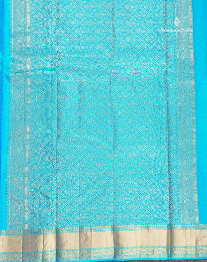 Pure Kanjivaram Silk Saree - Anandha Blue Colour Body Zari Butta With Medium Border