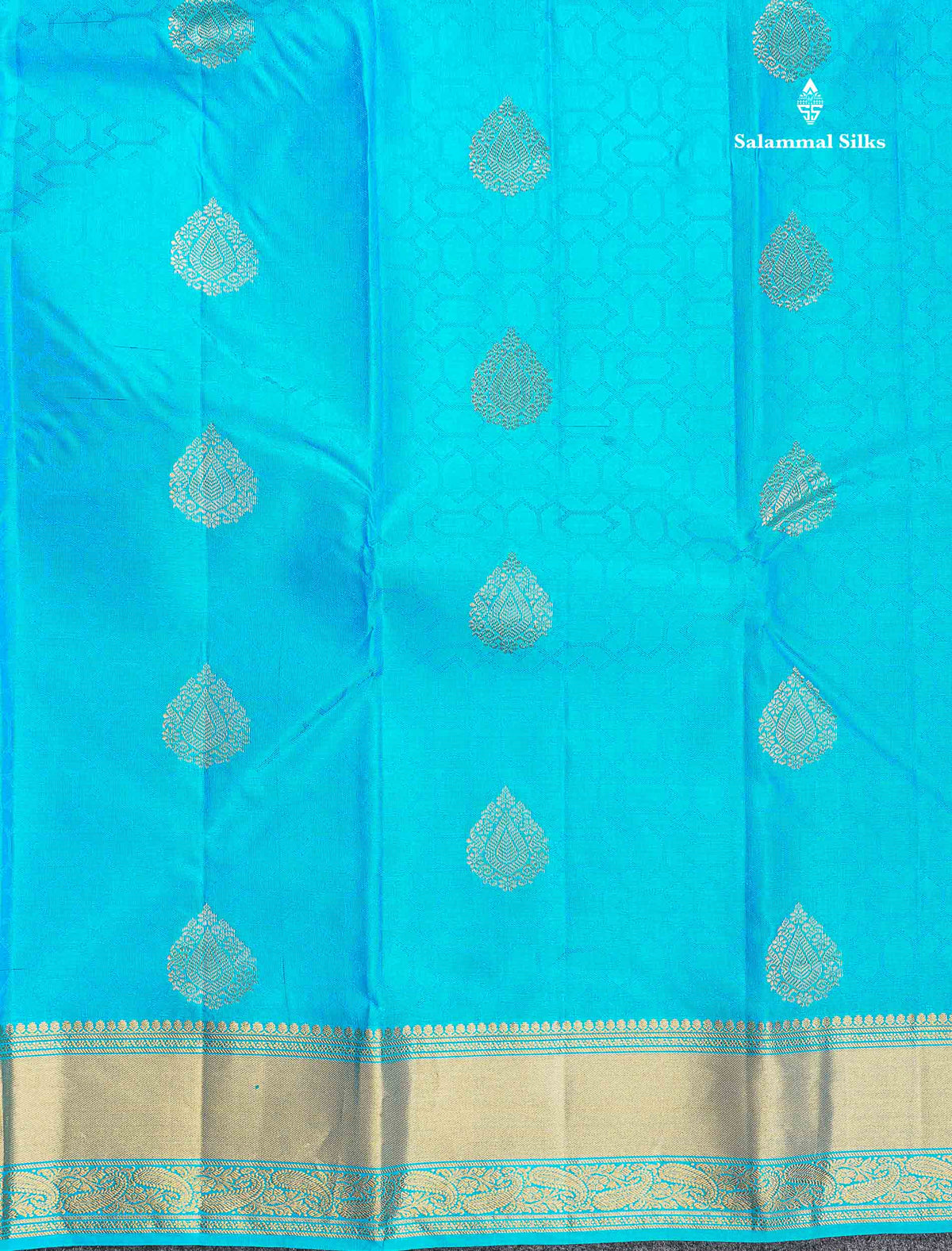 Pure Kanjivaram Silk Saree - Anandha Blue Colour Body Zari Butta With Medium Border