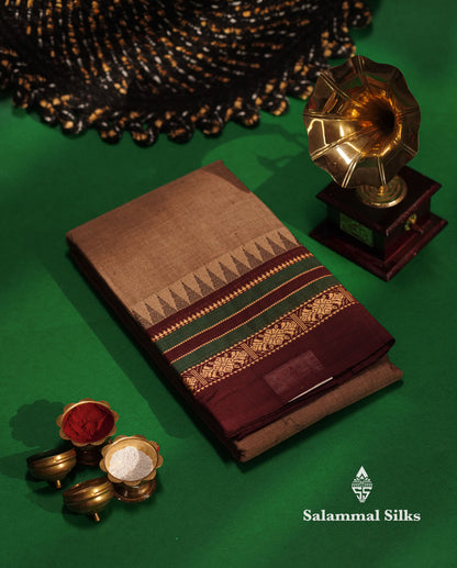 Beautiful Grey Plain Pure Chettinad Cotton Saree With Black Thread Work Border