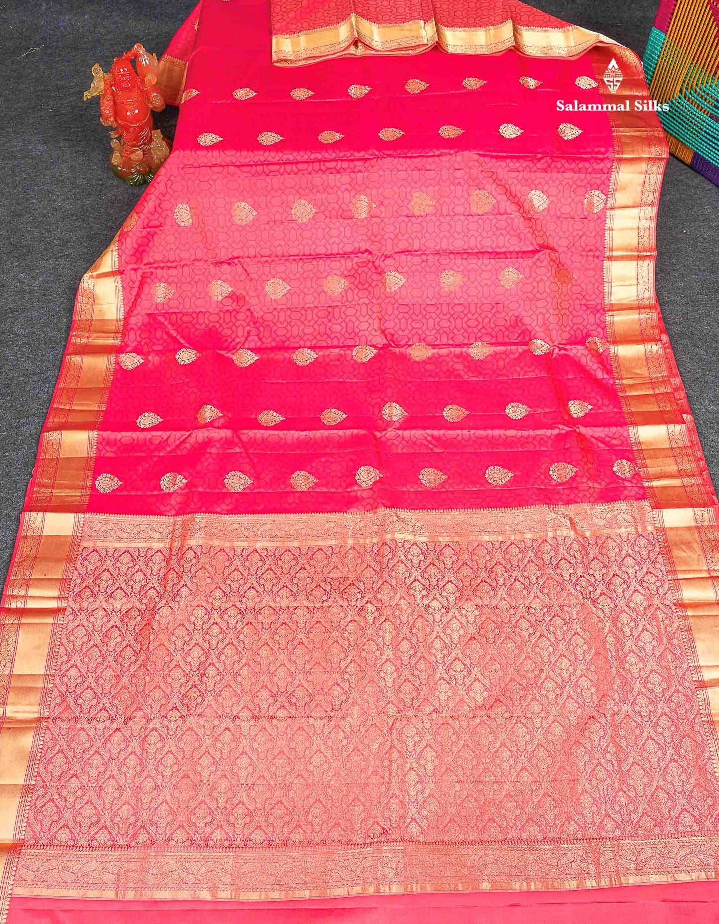 Pure Kanjivaram Silk Saree - Pink Colour Body Zari Butta With Medium Border