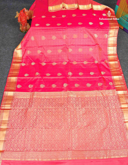 Pure Kanjivaram Silk Saree - Pink Colour Body Zari Butta With Medium Border