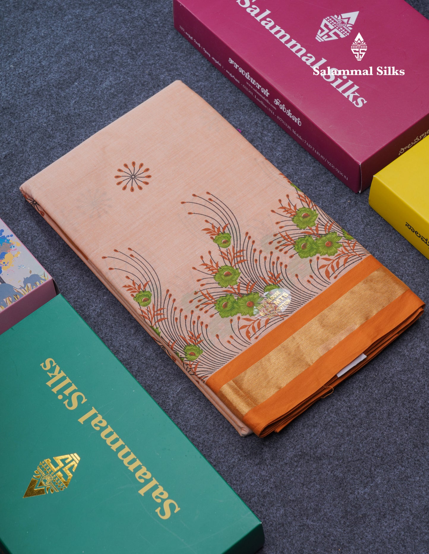 Onion Pink Printed Pure Cotton Saree With Contrast Chilly Red Border