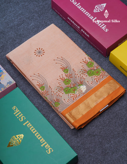 Onion Pink Printed Pure Cotton Saree With Contrast Chilly Red Border