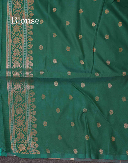 Beautiful Dual Tone Maroon Silver & Copper Zari Butta Semi Soft Silk Saree With Contrast Bottle Green Blouse