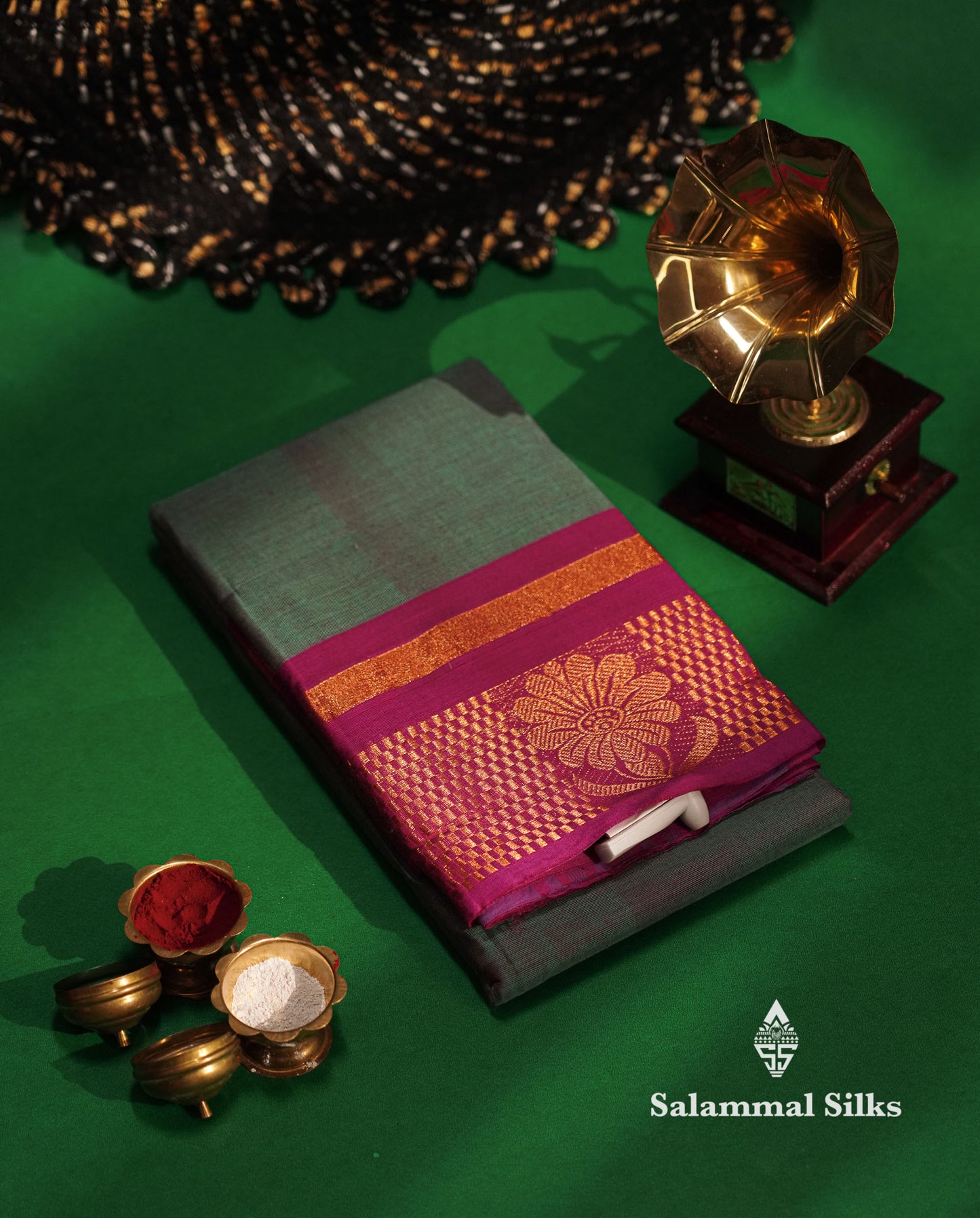 Beautiful Lavender Plain Pure Chettinad Cotton Saree With Maroon Traditional Border