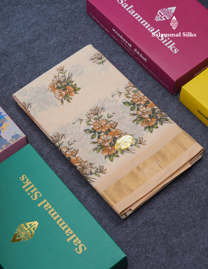 Light Elaichi Green Printed Pure Cotton Saree With Contrast Parrot Green Small Border