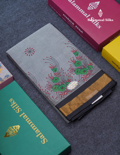 Onion Pink Printed Pure Cotton Saree With Contrast Chilly Red Border