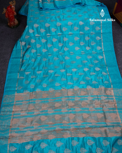 Beautiful Blue Semi Raw Silk Saree With Fancy Border