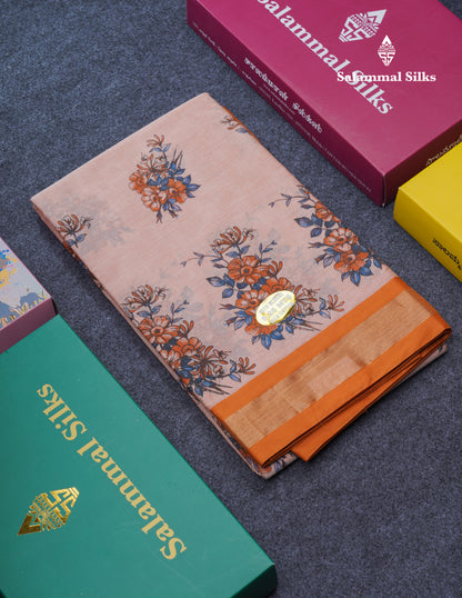 Light Elaichi Green Printed Pure Cotton Saree With Contrast Parrot Green Small Border