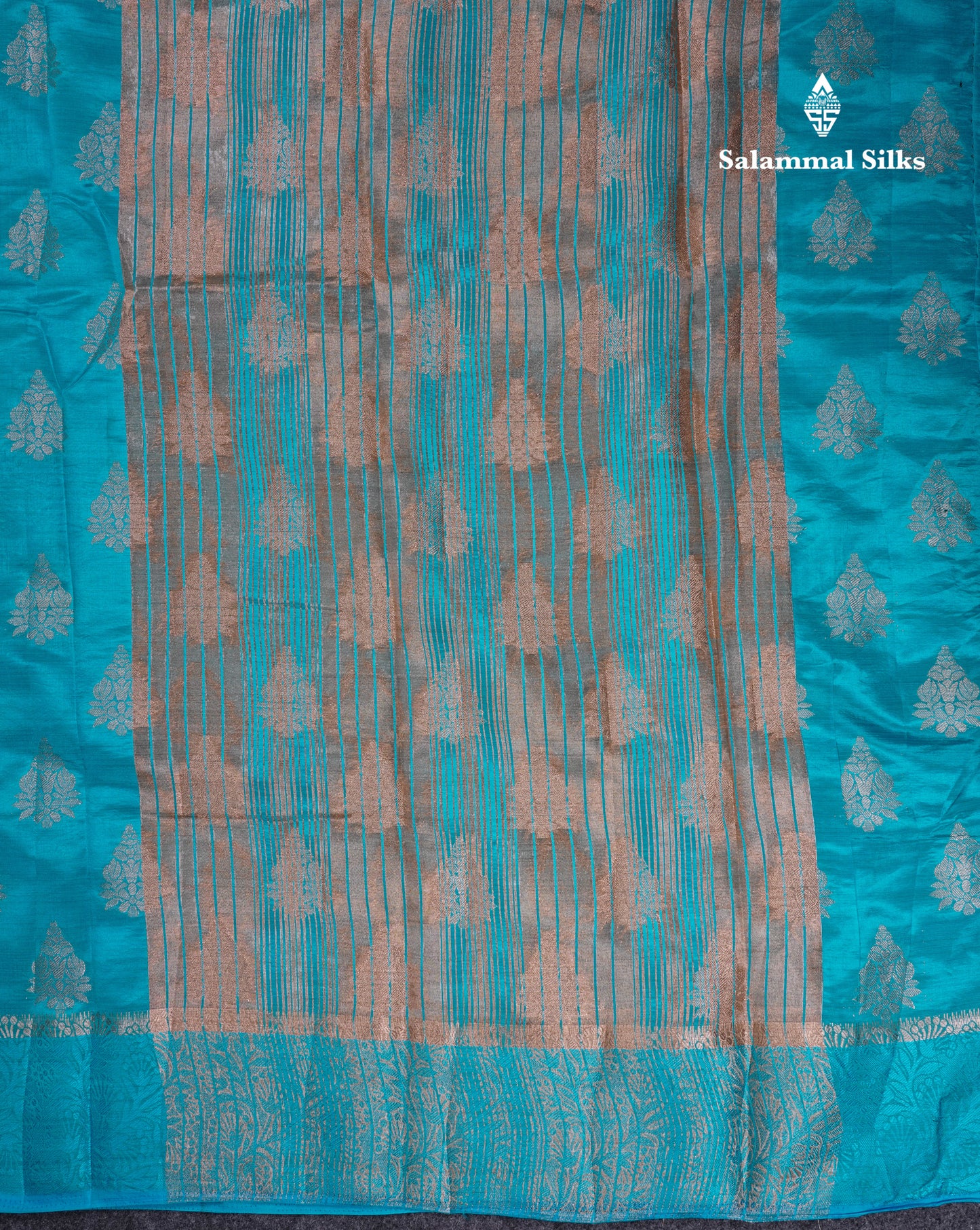 Beautiful Blue Semi Raw Silk Saree With Fancy Border