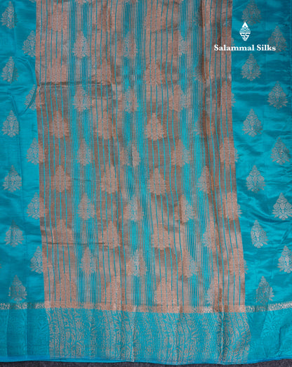 Beautiful Blue Semi Raw Silk Saree With Fancy Border