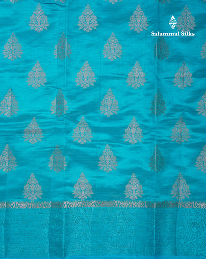 Beautiful Blue Semi Raw Silk Saree With Fancy Border