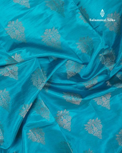 Beautiful Blue Semi Raw Silk Saree With Fancy Border