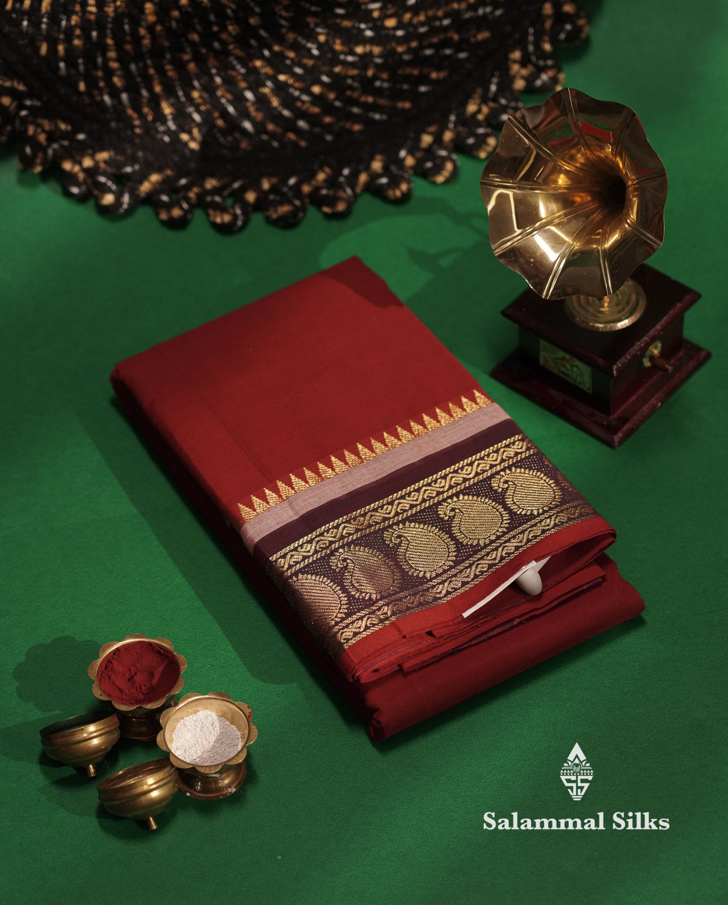 Beautiful Maroon Chettinad Plain Pure Cotton Saree With Violet Border
