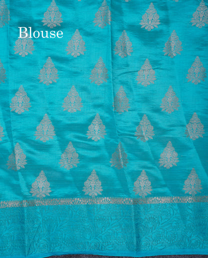 Beautiful Blue Semi Raw Silk Saree With Fancy Border