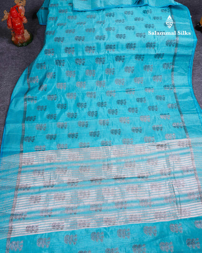 Beautiful Sky Blue Semi Raw Silk Saree With Fancy Border
