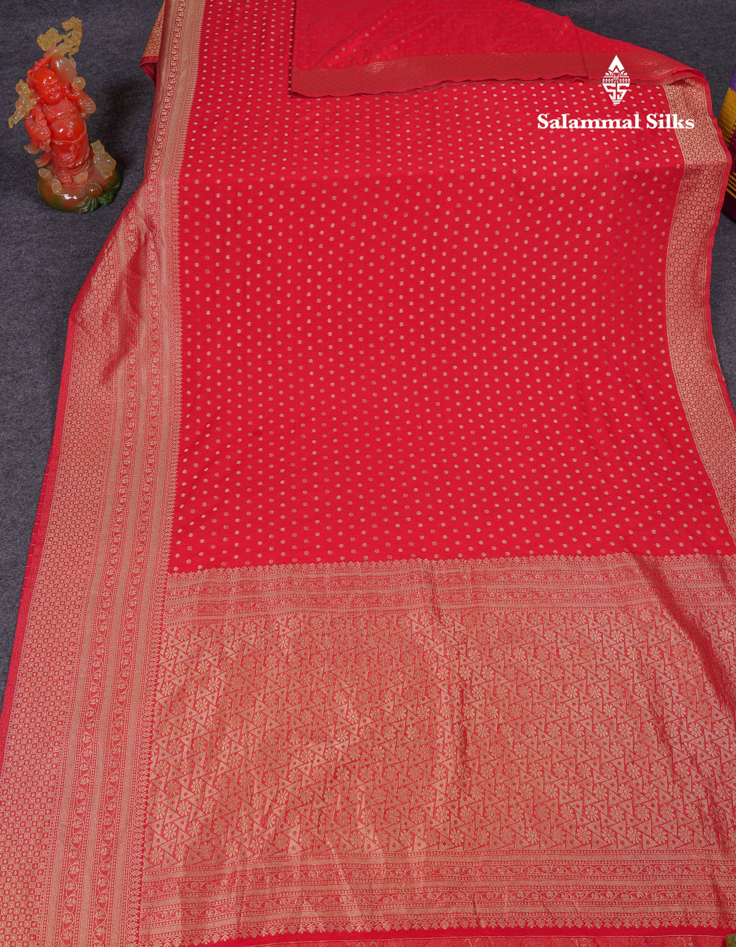 Beautiful Chilly Red Semi Georgette Saree With Fancy Border
