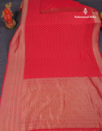 Beautiful Chilly Red Semi Georgette Saree With Fancy Border