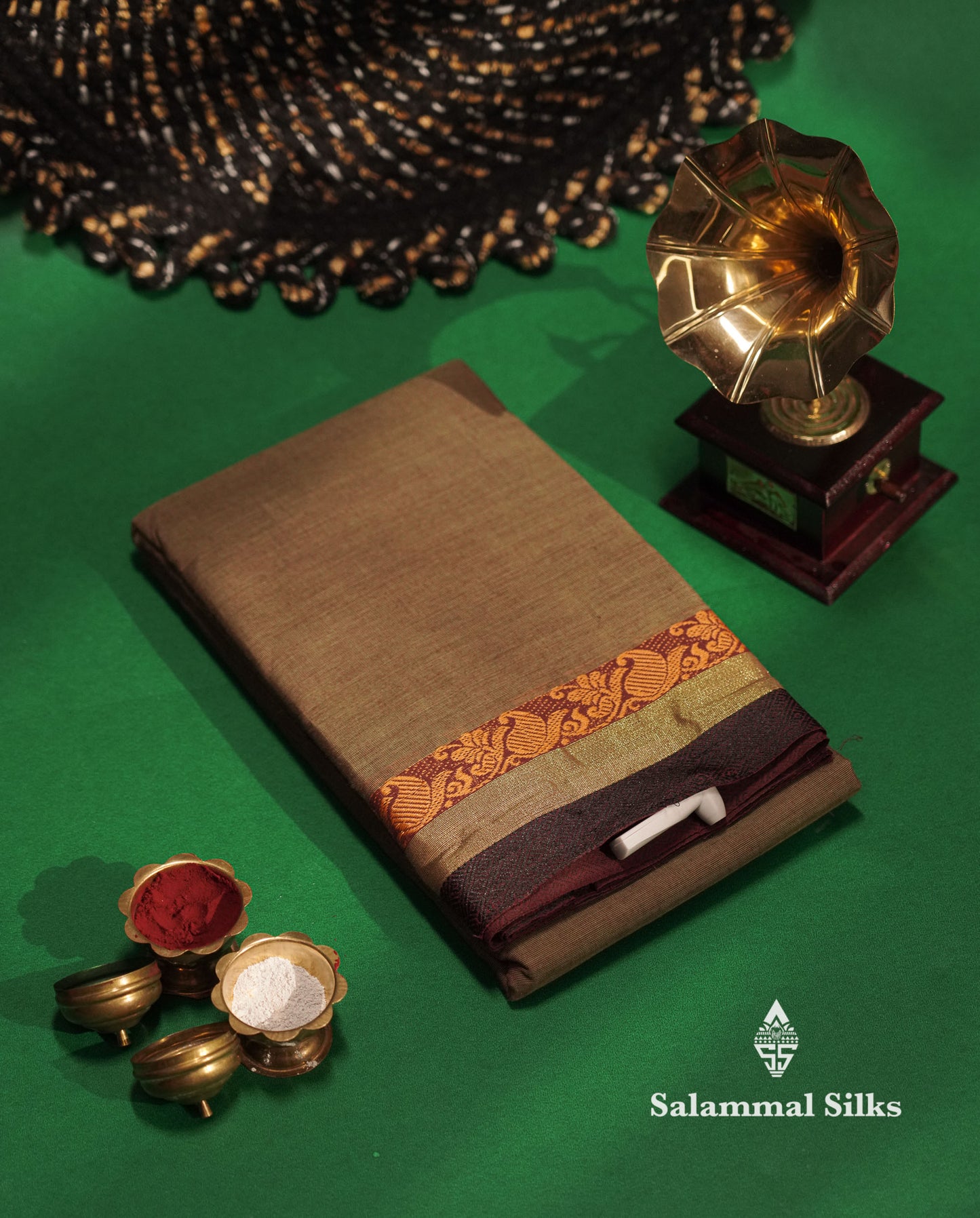 Beautiful Mehandi Green Pure Chettinad Cotton Saree With Thread And  Zari Border