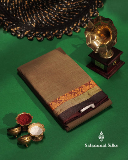 Beautiful Mehandi Green Pure Chettinad Cotton Saree With Thread And  Zari Border