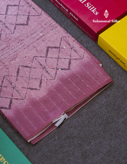 Onion Pink Thread Work Printed Semi Tussar Fancy Saree With Contrast Magenta Border
