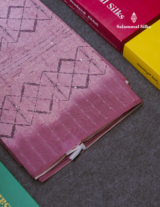 Onion Pink Thread Work Printed Semi Tussar Fancy Saree With Contrast Magenta Border