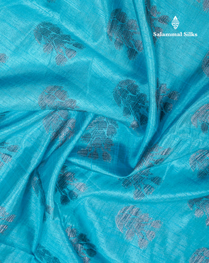 Beautiful Sky Blue Semi Raw Silk Saree With Fancy Border