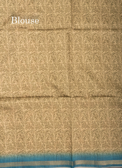 Pista Green Semi Tussar Fancy Saree With Small Ribbon Border