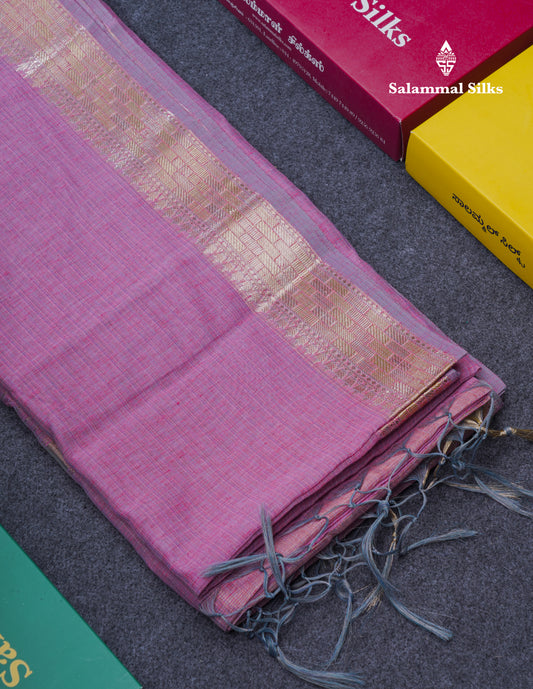Light Lavender Linen Cotton Mix Fancy Saree With Blouse