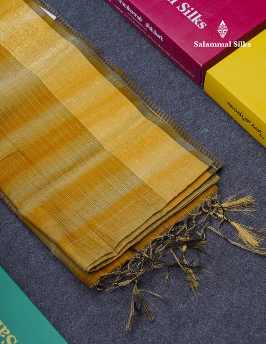 Mustard Yellow Silver Zari Lines Linen Cotton Mix Fancy Saree With Blouse