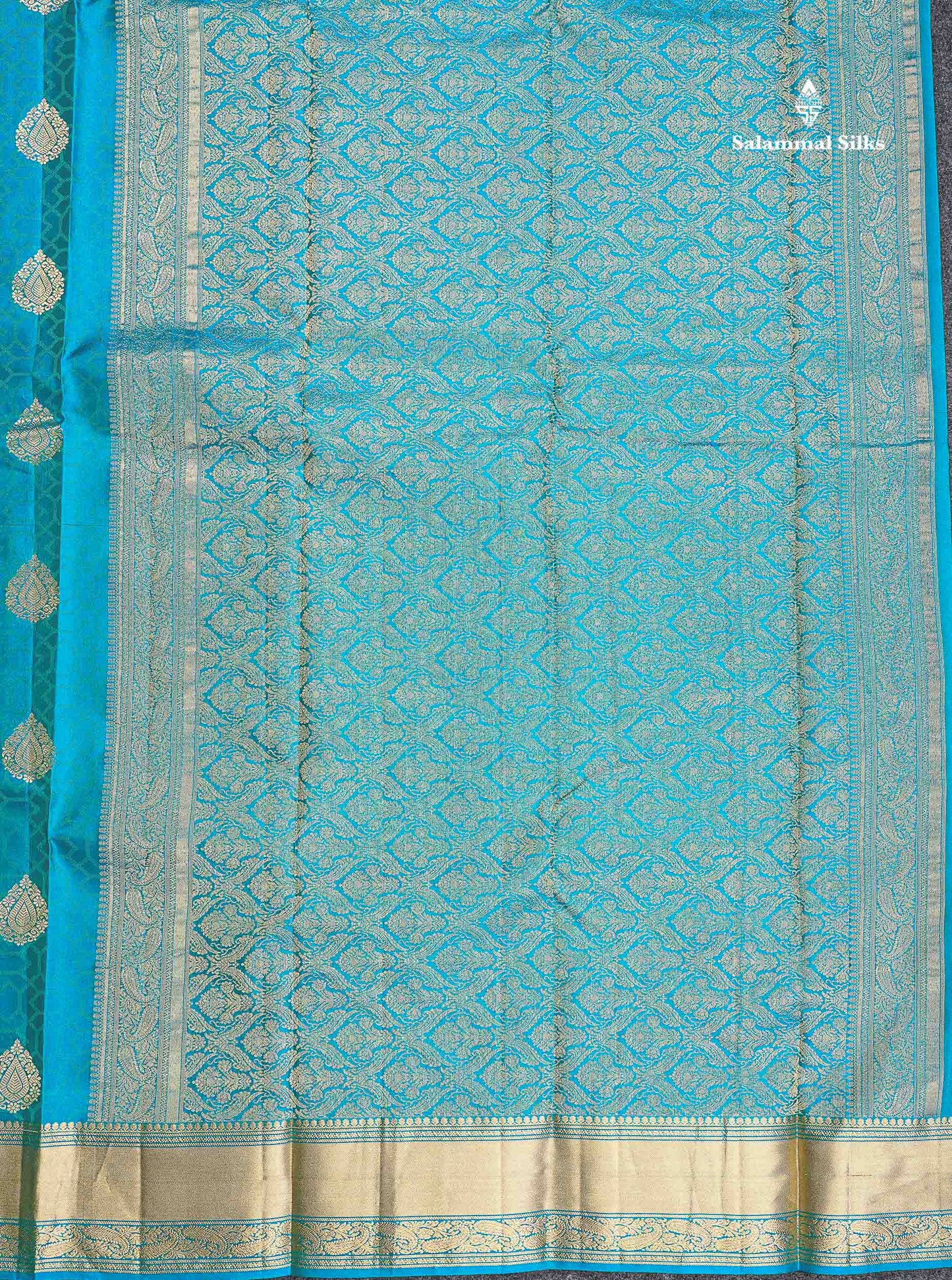 Pure Kanjivaram Silk Saree - Anandha Blue Colour Body Zari Butta With Medium Border