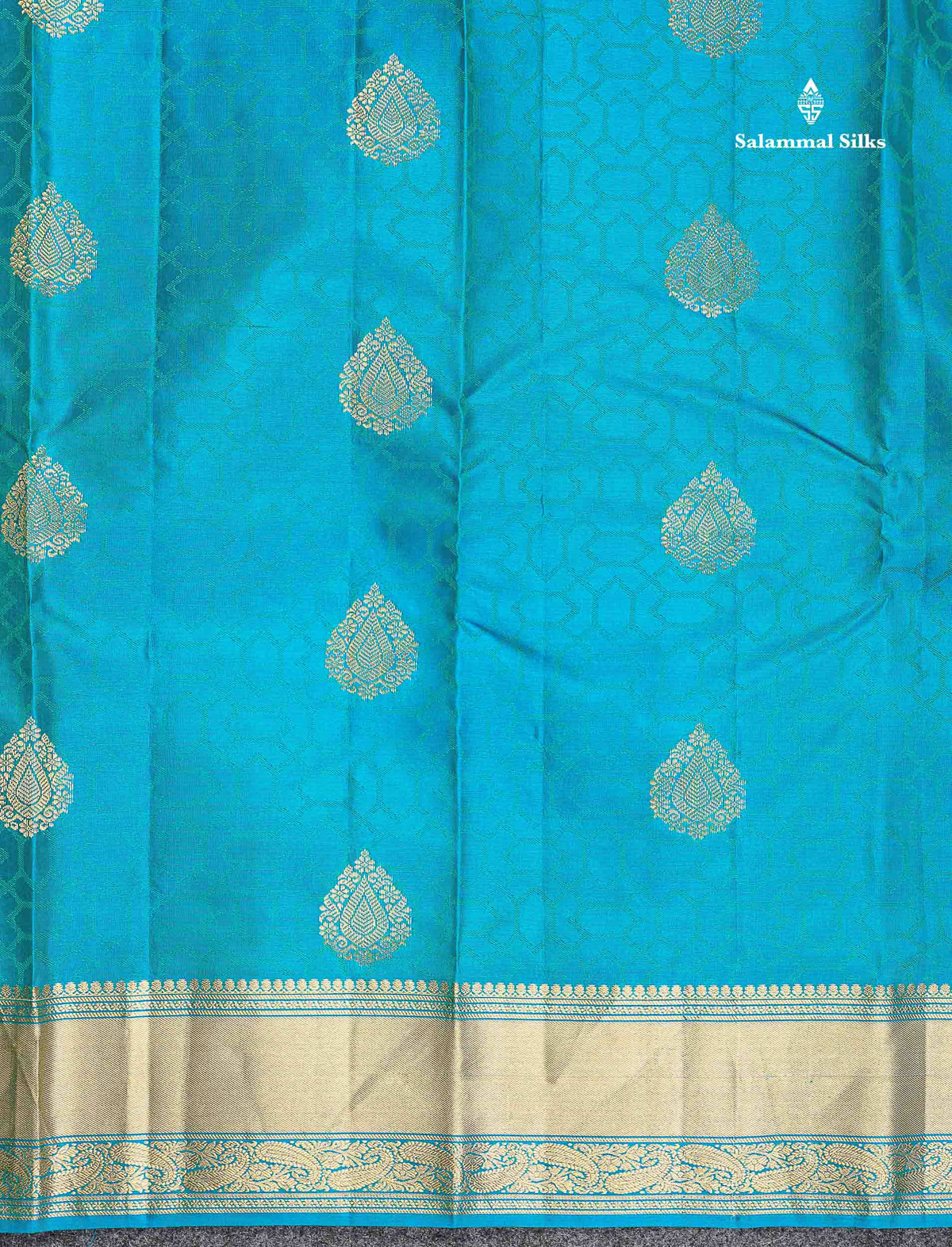 Pure Kanjivaram Silk Saree - Anandha Blue Colour Body Zari Butta With Medium Border