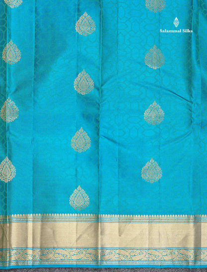Pure Kanjivaram Silk Saree - Anandha Blue Colour Body Zari Butta With Medium Border